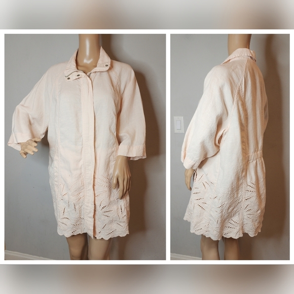 Chico's 100% linen Light Peachy Pink 3/4 sleeve Zip Jacket Size XL - Picture 1 of 16